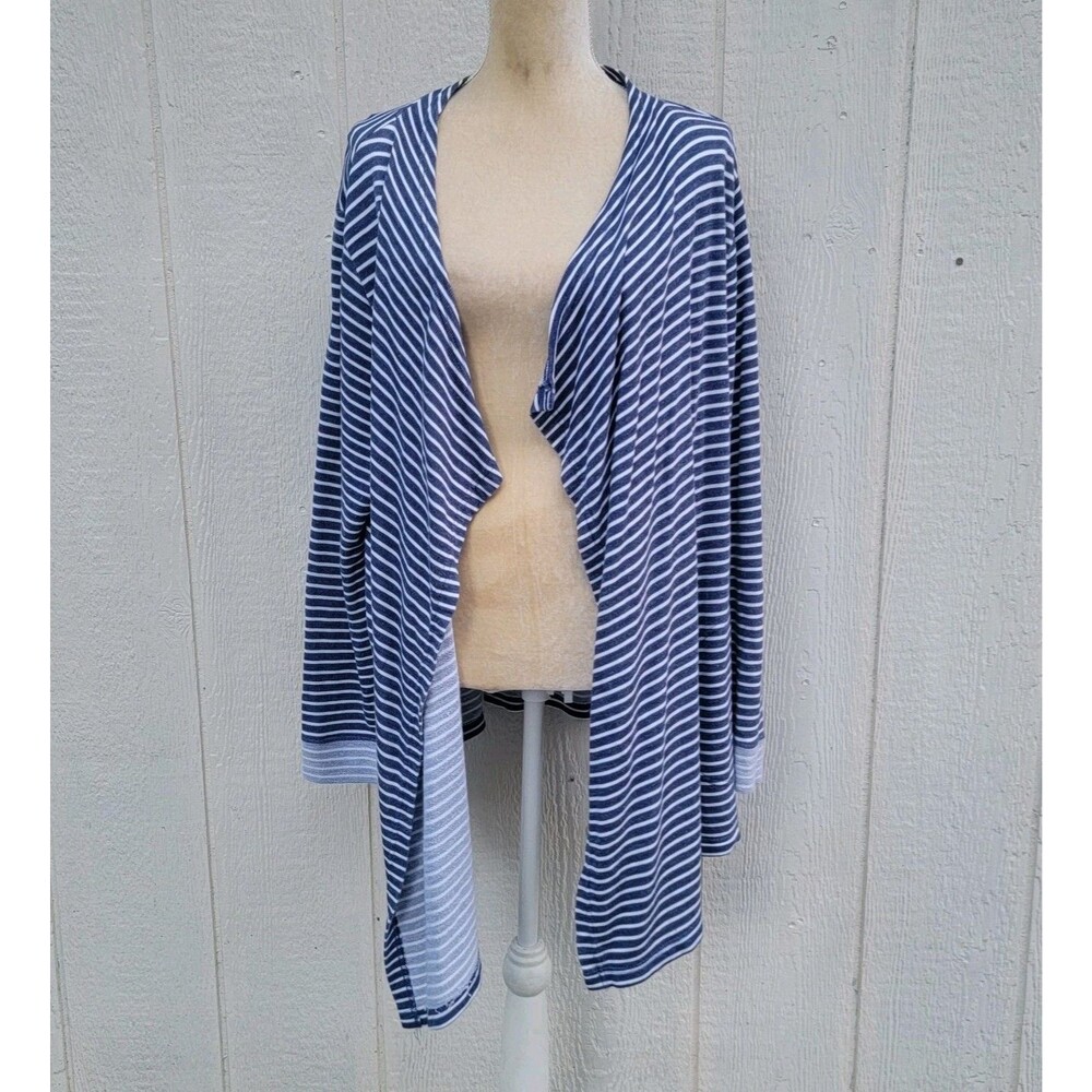 Fresh Produce Blue White Stripe Open Front Cardigan Sweater Long Sleeve Size XL